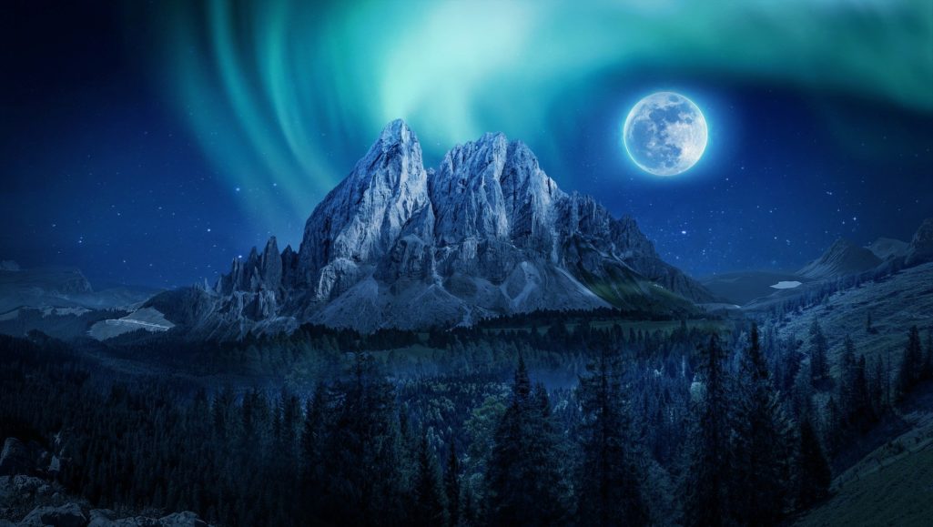 Mountains, moon and forest